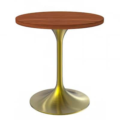 LeisureMod Verve 27" Round Dining Table with MDF Wood TableTop and Brushed Gold Base for Kitchen & Dining Room