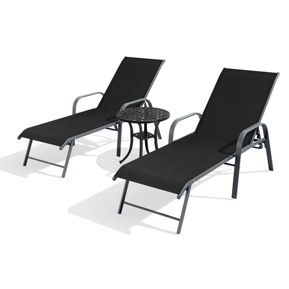 Pellebant Outdoor Lounge Chair Aluminum Adjustable Backrest with side table
