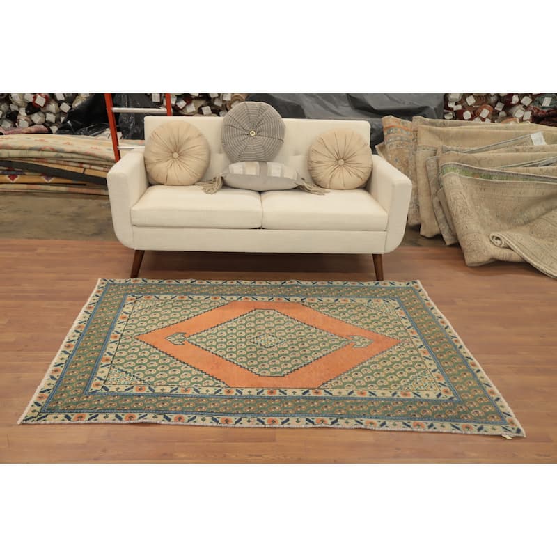 Hand Knotted Oriental 100% Wool Carpet Traditional Medallion Oranges & Rust Tabriz Area Rug - 6' 0'' X 4' 3''