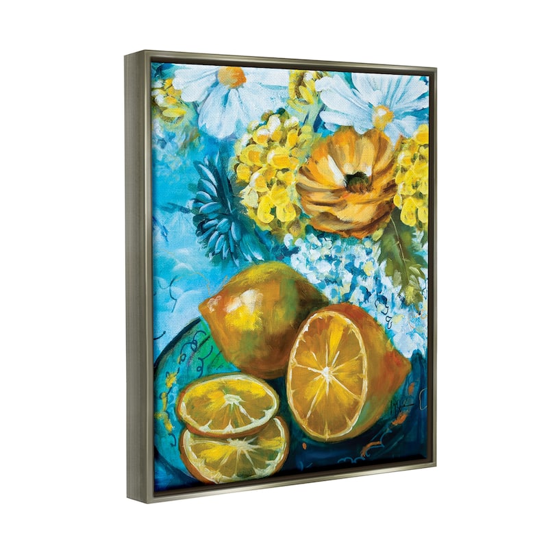 Stupell Lemons & Flowers Painting Framed Floater Canvas Wall Art Design by Linda McClure