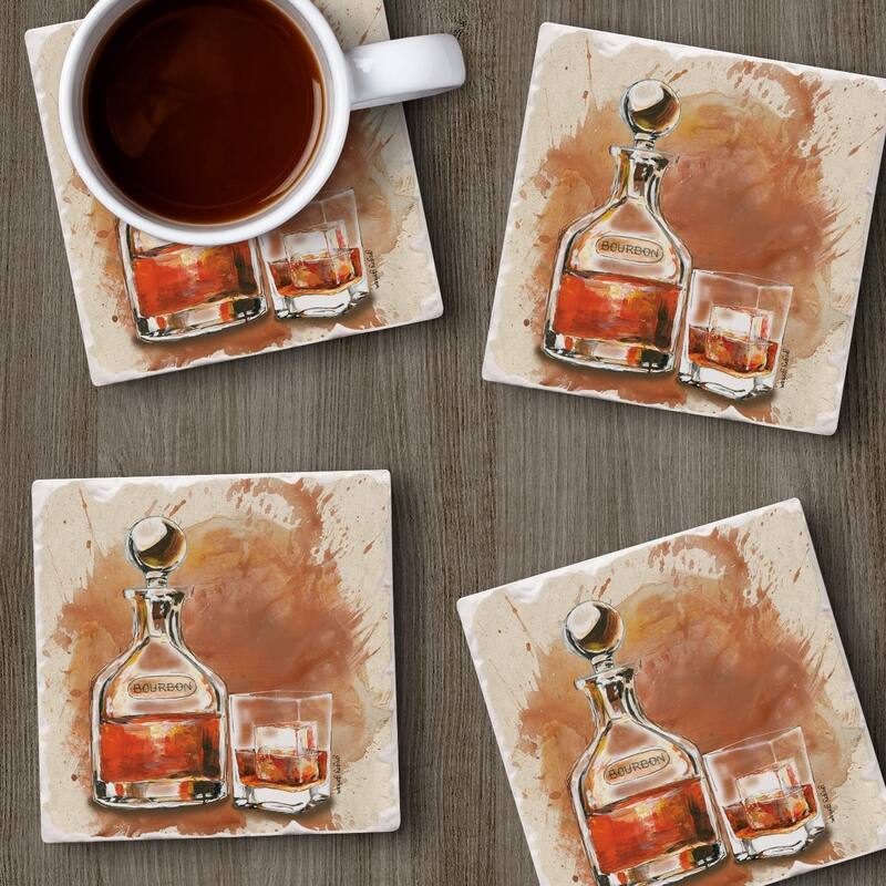 CounterArt Burbon Splash Absorbent Stone Tumbled Tile Coaster Set of 4 Made in The USA Protective Cork Backing