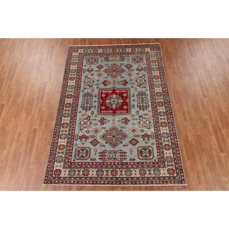 Geometric Kazak Oriental Area Rug Hand-Knotted Wool Carpet - 6'7" x 9'5"