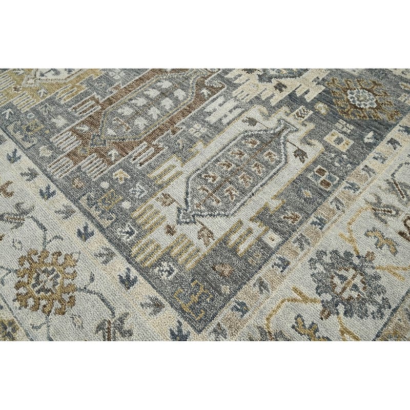 Hand Knotted Gray, Brown Oushak Wool Arts & Crafts Oriental Area Rug - 8' 3'' x 9' 11''