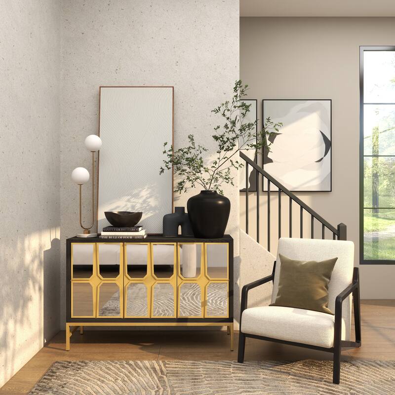 Wooden 3 Drawer Chest with Mirrored Front - Gold or Black - Roche River Decor