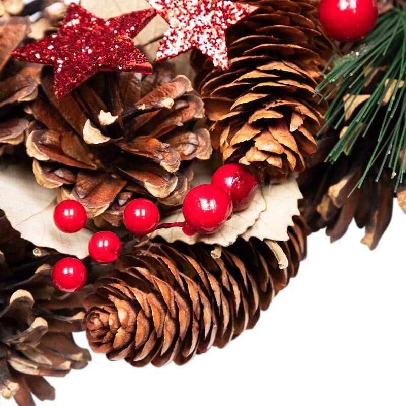 Pinecones and Glittered Stars Christmas Wreath - 13.5" - Unlit