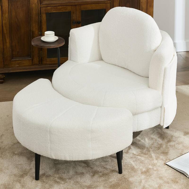 42" Modern Velvet Fabric Accent Chair with Ottoman Set - White