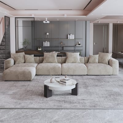 L Shaped Corduroy Upholstered Deep Seat Comfy Sectional Sofa with Solid Wood Legs for Living Room