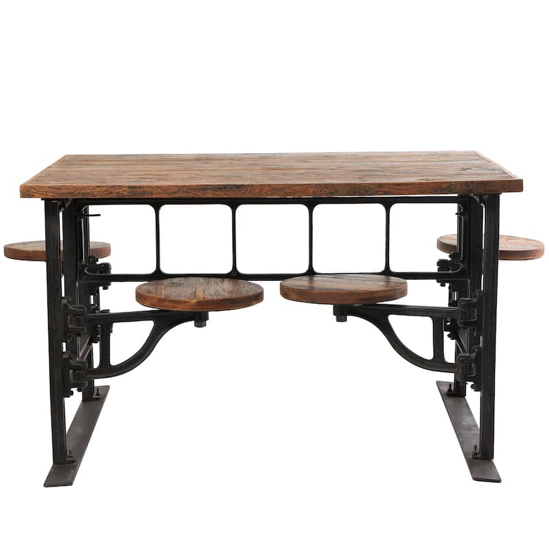 Brown Teak Wood Dining Table with Two, Four or Eight Attached Seats