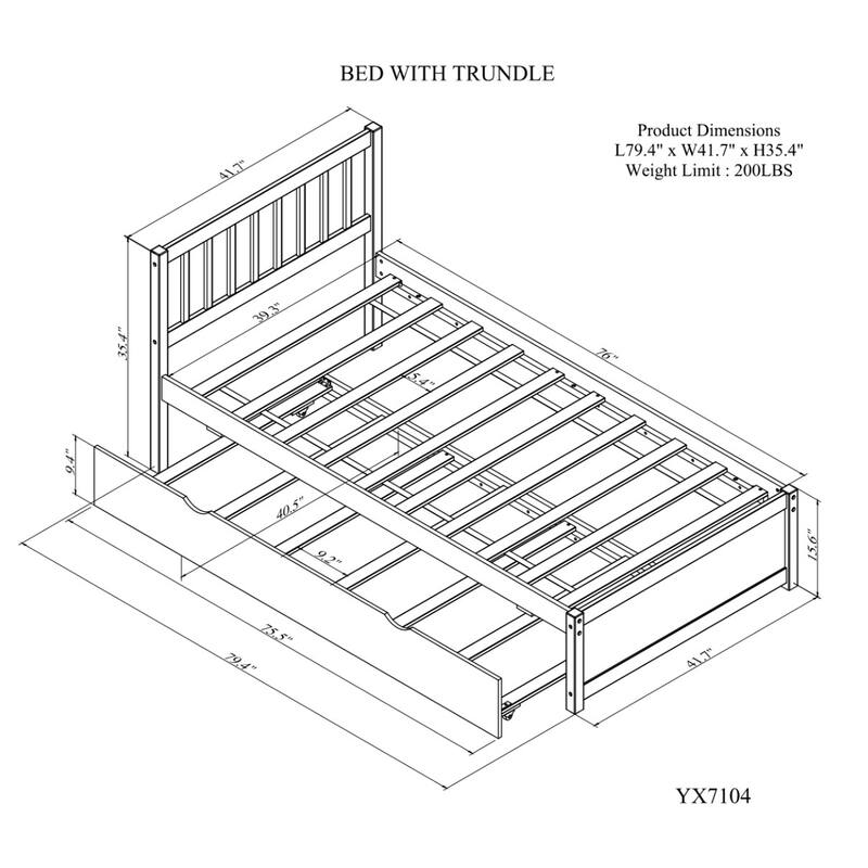 Modern Wooden Twin Size Platform Bed Frame with Trundle Bed, Slats