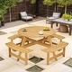 preview thumbnail 1 of 11, Patio 8-seater Round Dining Set with 4 Built-in Benches Natural