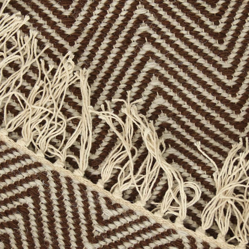 Handmade Espresso Zigzag Wool dhurrie rug (India ) - Big