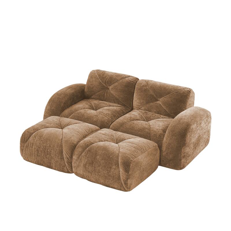 Velvet Tufted Loveseat Sofa Modular Couch, Boneless Deep Seat 2-Seater Couch, Available with/without Ottoman