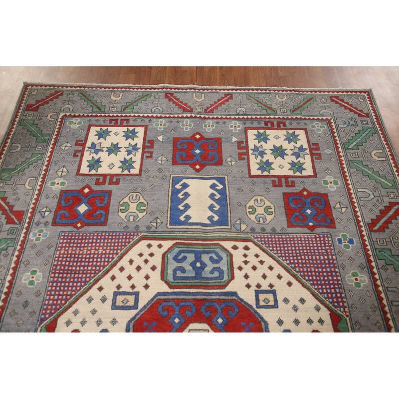 Geometric Kazak Area Rug Handmade Wool Carpet - 5'11" x 8'10"