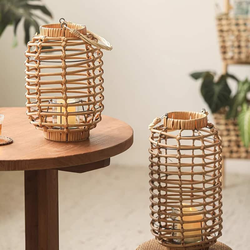 RusticReach Decorative Bamboo Woven Lantern Holder