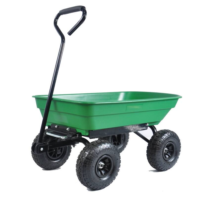 Green Folding Wagon Poly Garden Dump Cart, 300-Pound Capacity