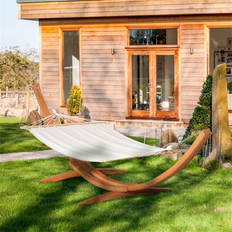 Extra Large Poplar Wood Hammock with Stand and Cotton Bed for Indoor and Outdoor Relaxation - 154.25" L x 47.25" W x 40.25" H