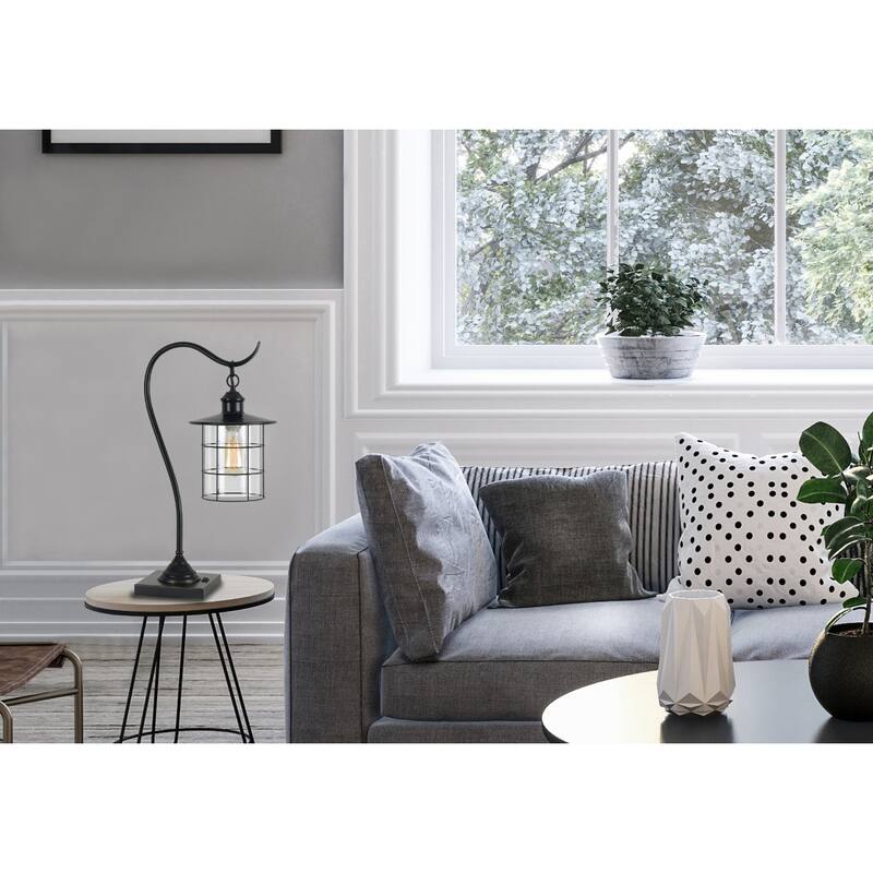 25" Industrial Bronze Desk Lamp with Clear Glass Drum Shade and Rotary Switch for Bedroom - 25" H x 13.25" W x 8.5" D