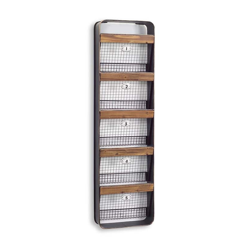 5 Basket Wall Hanger 3 Metal/Wood - Black