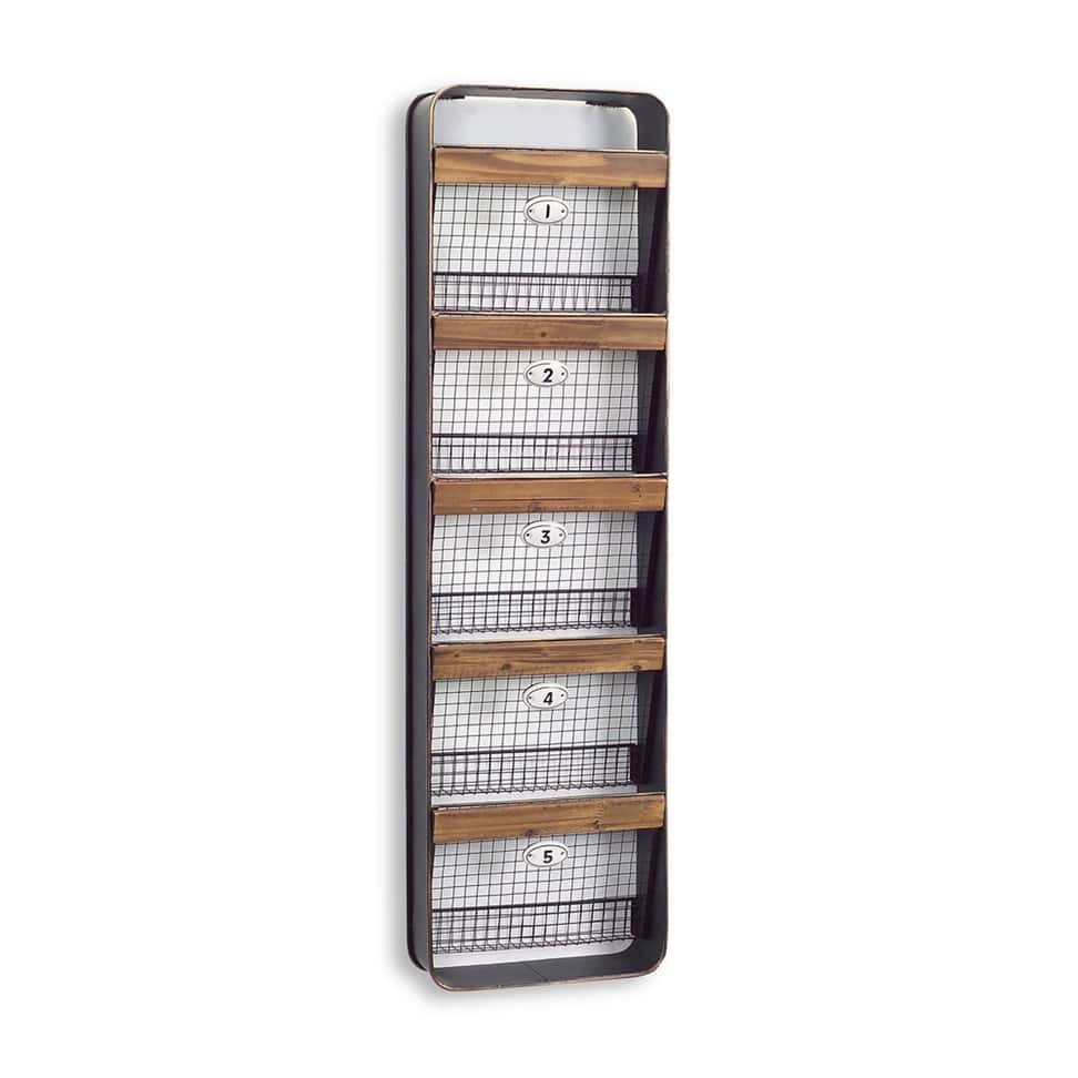 5 Basket Wall Hanger 3 Metal/Wood