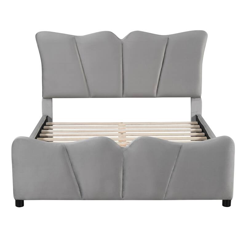Full Size Upholstered Velvet Platform Bed Frame with Elegant Headboard, Sturdy Wooden Frame and Footboard Design for Bedroom