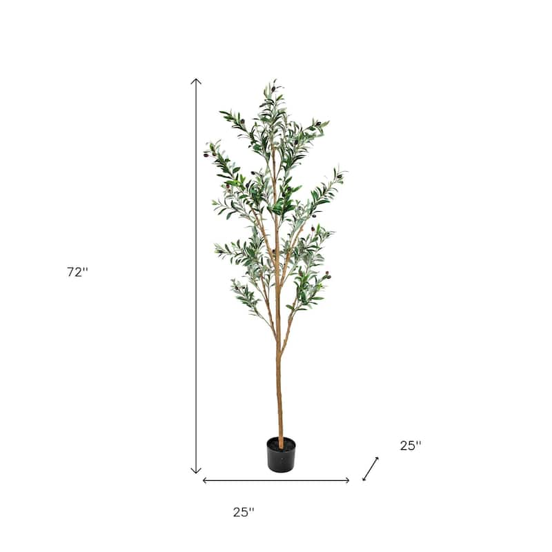 HomeRoots 72" Green Olive Artificial Tree in a Black Pot - 25.00 in. x 72.00 in. x 25.00 in.