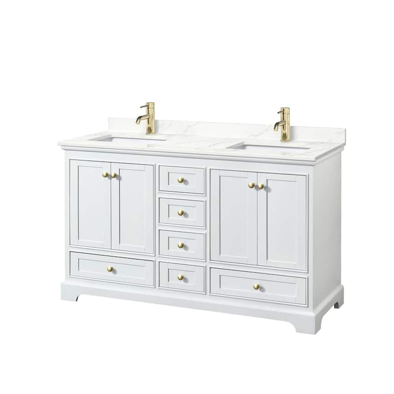 Wyndham Collection WCS202060D-QTZ-UNSMXX Deborah 60" Free Standing - White / Giotto Quartz Top / Brushed Gold Hardware