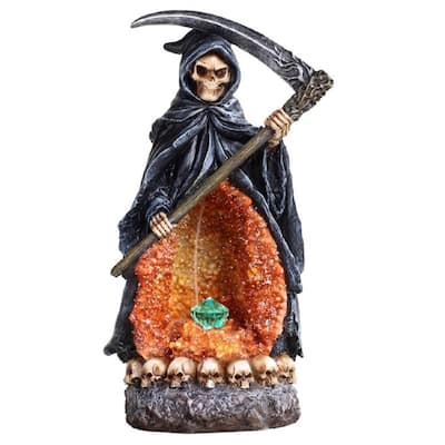 Q-Max 10.5"H Grim Reaper Backflow Incense Burner with LED Light Incense Holder