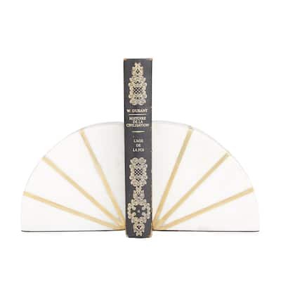 Marble Geometric 9 lbs Bookends with Gold Inlay - Set of 2 Black or White - CosmoLiving by Cosmopolitan
