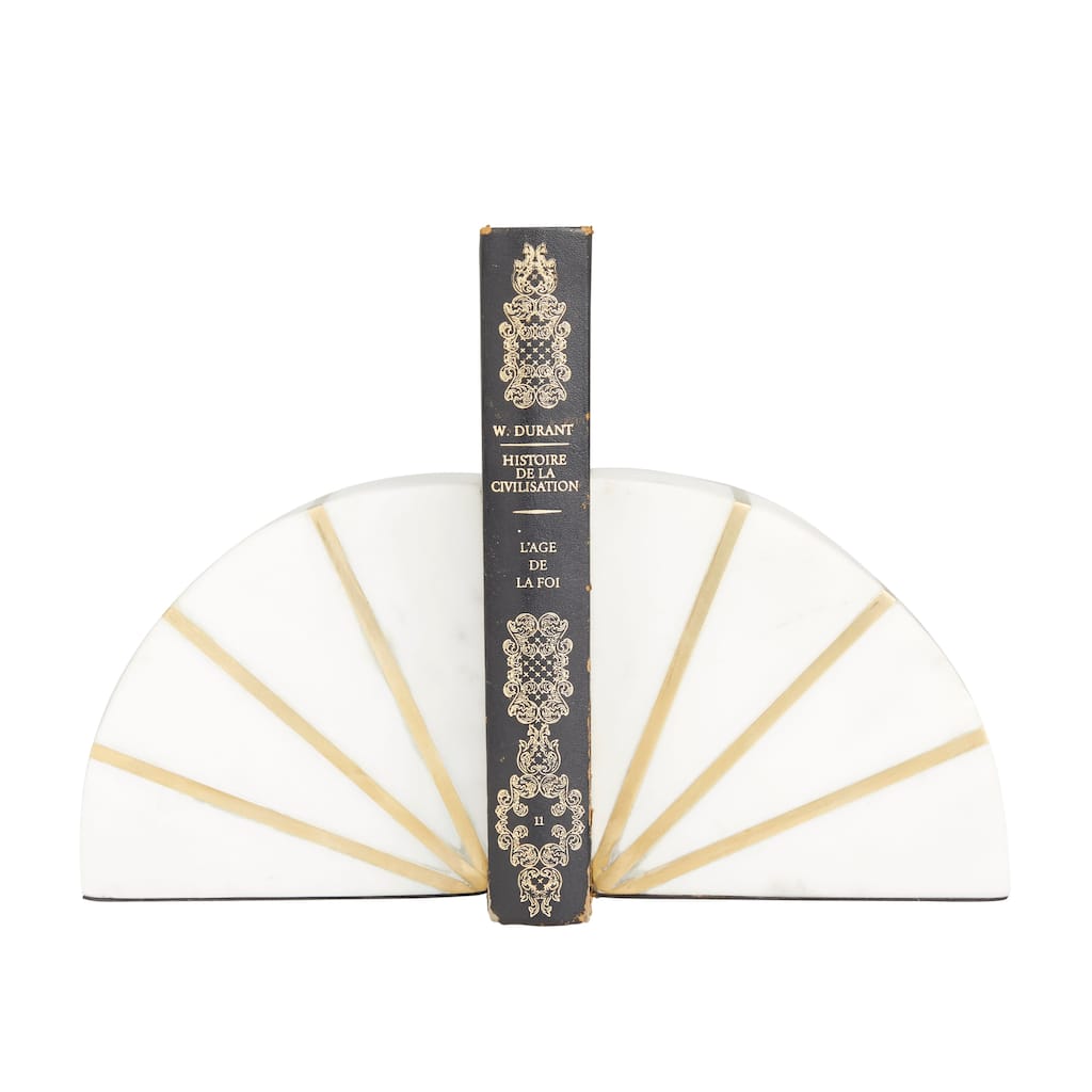 Marble Geometric 9 lbs Bookends with Gold Inlay - Set of 2 Black or White - CosmoLiving by Cosmopolitan