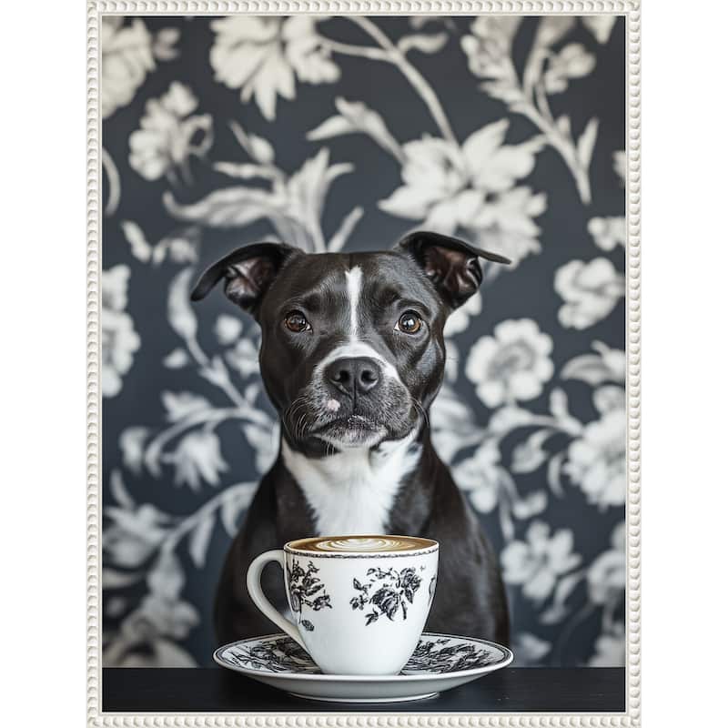 The Latte Loving Staffy by Mowzu Framed Canvas Wall Art