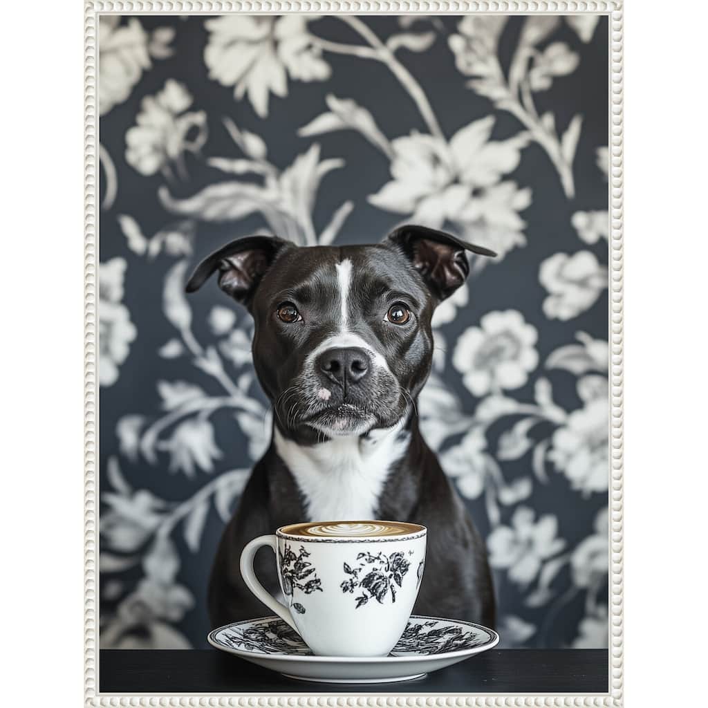The Latte Loving Staffy by Mowzu Framed Canvas Wall Art