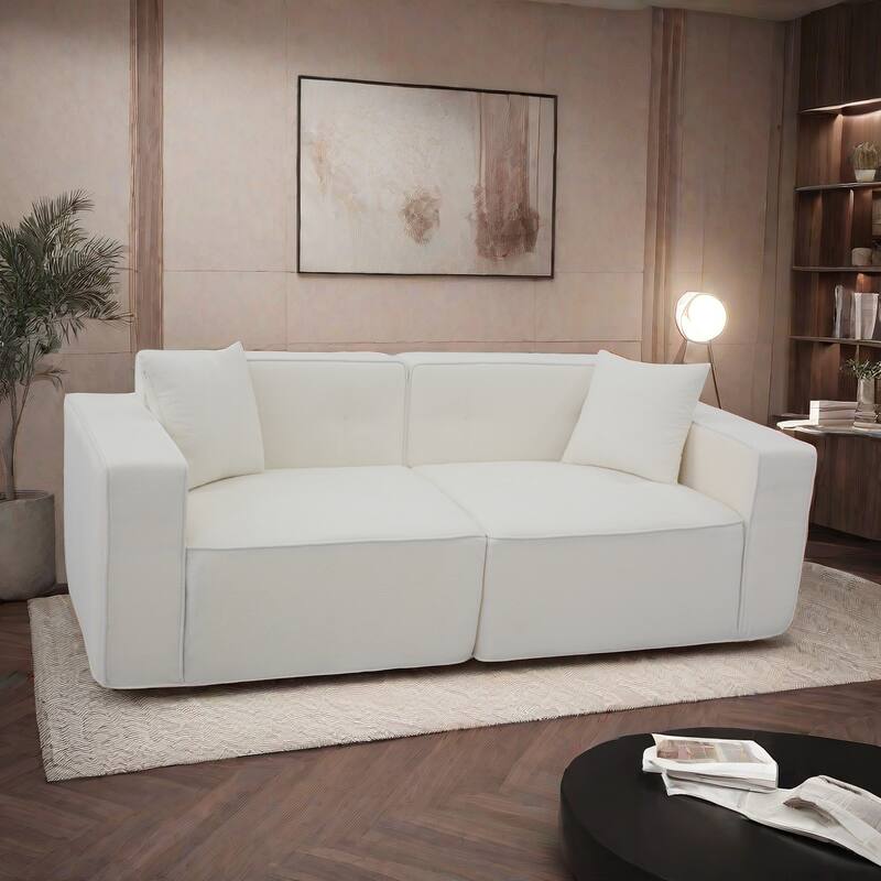 White Fabric 79x35x28 Inch Full Foam Compression Sofa with Ergonomic Design