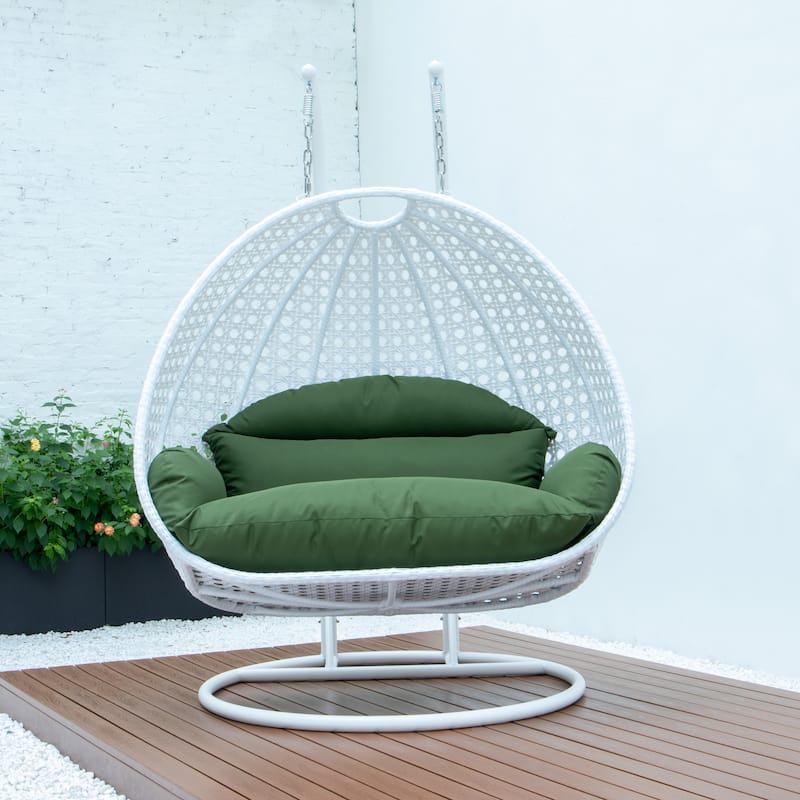 Egg-Shaped Swing Chair with Stand 2-Person Outdoor Patio Swing - Iron Frame & All-Weather Washable Cushions