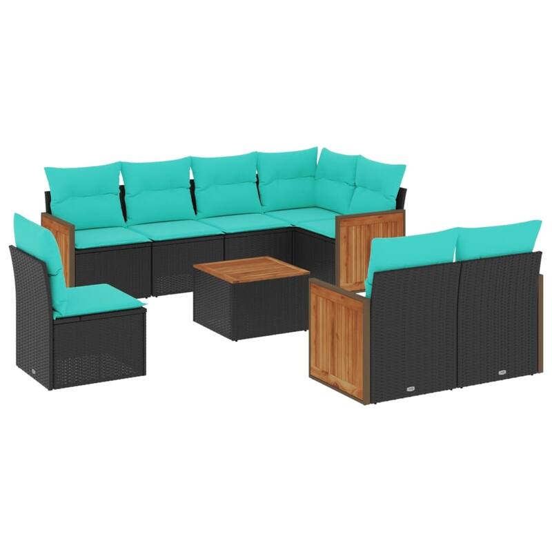 vidaXL 8 Piece Patio Sofa Set with Cushions Black Poly Rattan