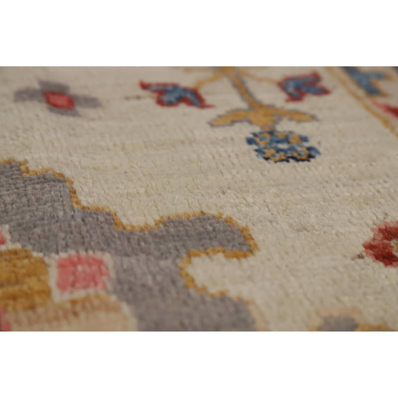 Hand Knotted Oriental 100% Wool Carpet Transitional All-Over Beige & Ivories Oushak Area Rug - 9' 9'' X 8' 1''