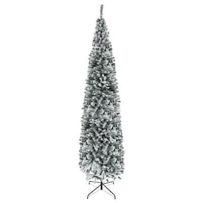 9FT Tall Unlit Snow-Flocked Slim Artificial Christmas Tree with 1014 Tips