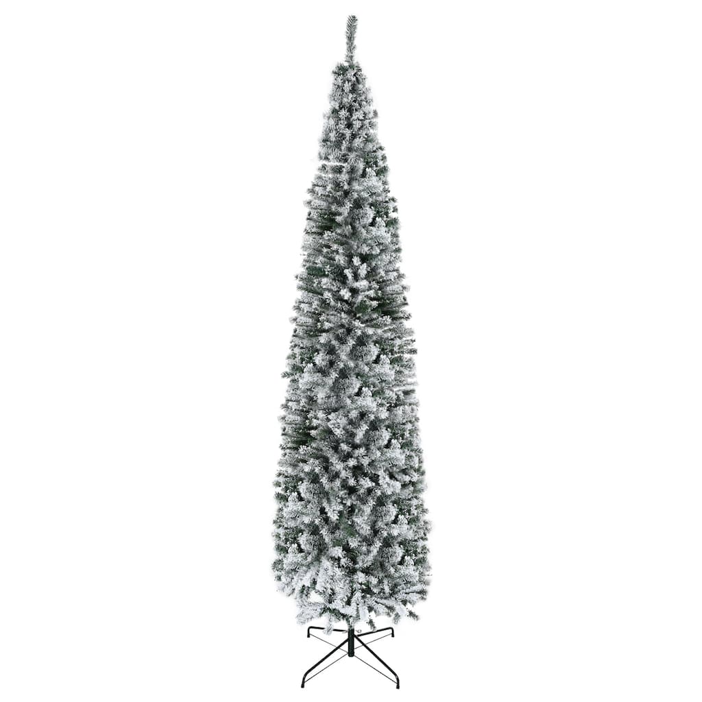 HOMCOM Unlit Snow-Flocked Slim Tree - Realistic Branches - Green