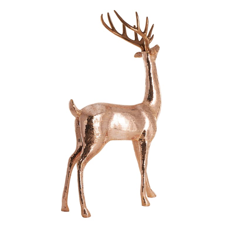 Fiberglass Reindeer Floor Christmas Sculpture with Mosaic Pattern - Silver or Copper - Roche River Decor