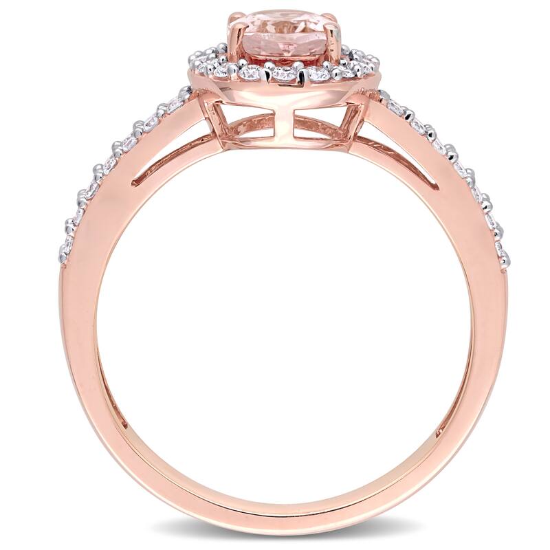 Miadora Oval-Cut Morganite and 1/3ct TW Diamond Halo Double Band Ring in 10k Rose Gold
