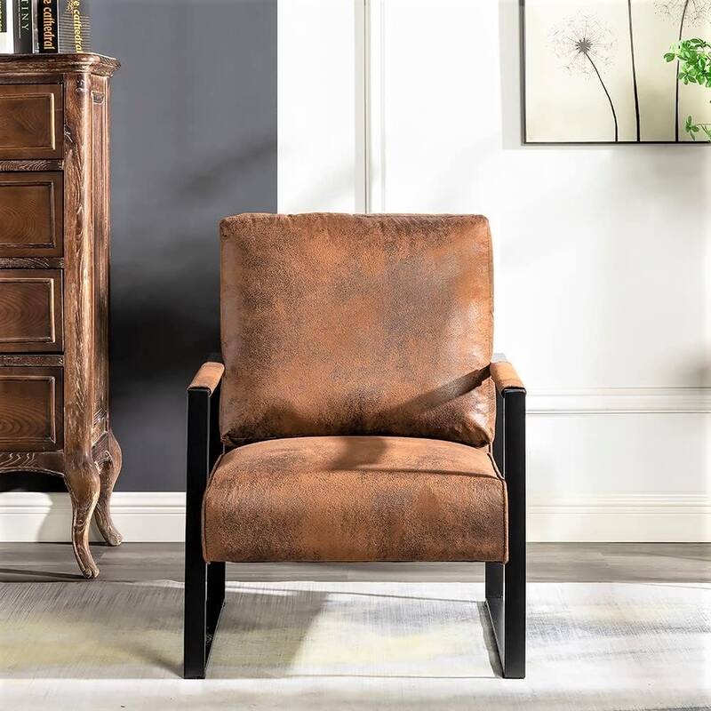 Hosam 25.4" PU/Microfiber Upholstery Metal Arms Chair