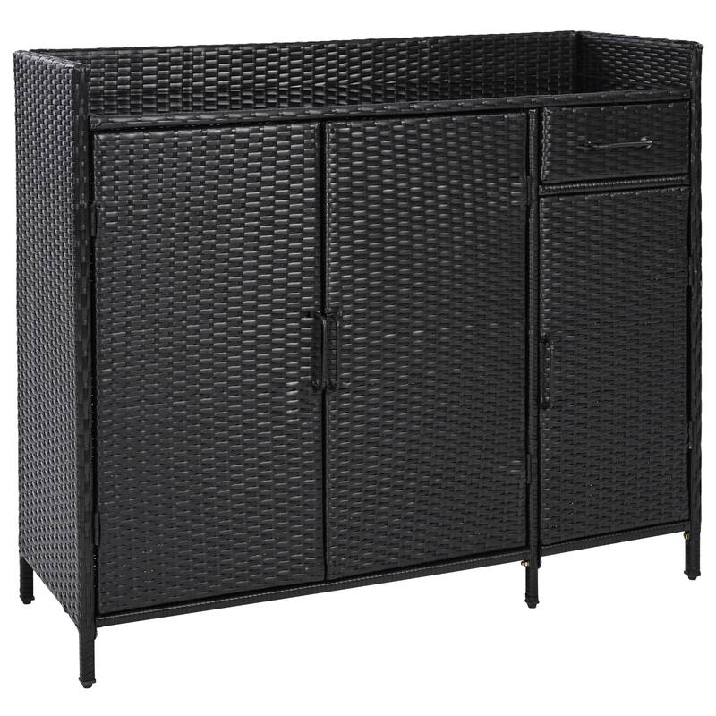 Wicker Storage Cabinet Outdoor Kitchen Iskand Rattan Bar Table Barbecue Cabinet