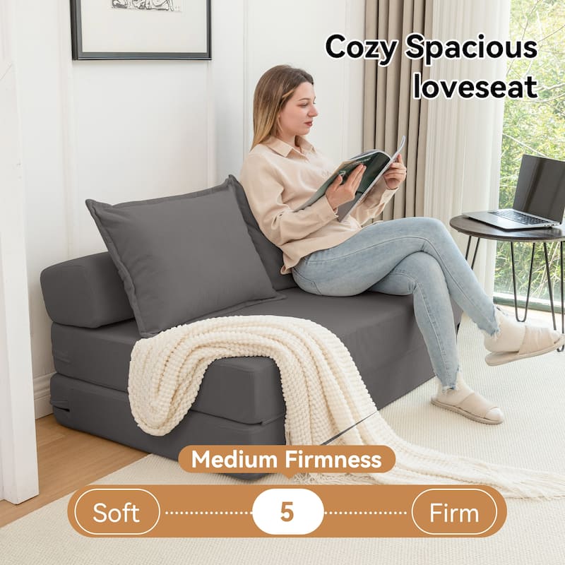 47.63" Corduroy 2-Seater Sleeper Sofa, Floor Mattress and Backrest