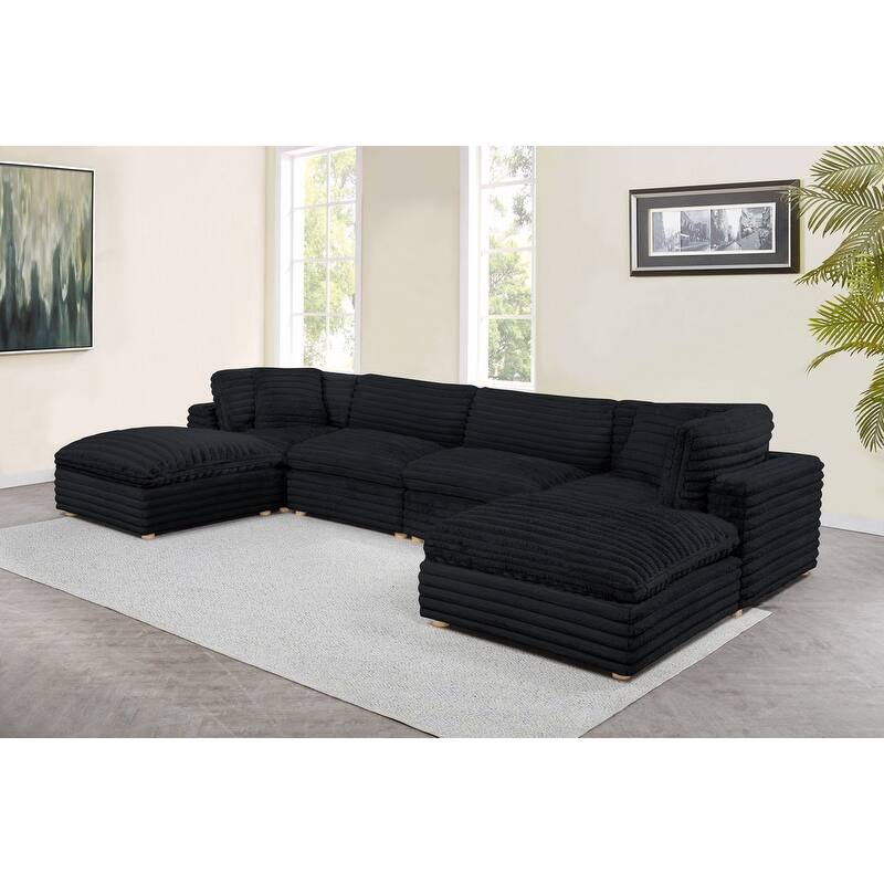 Best Quality Furniture 4-Piece Section Corduroy Modular - Black with 2 Ottoman