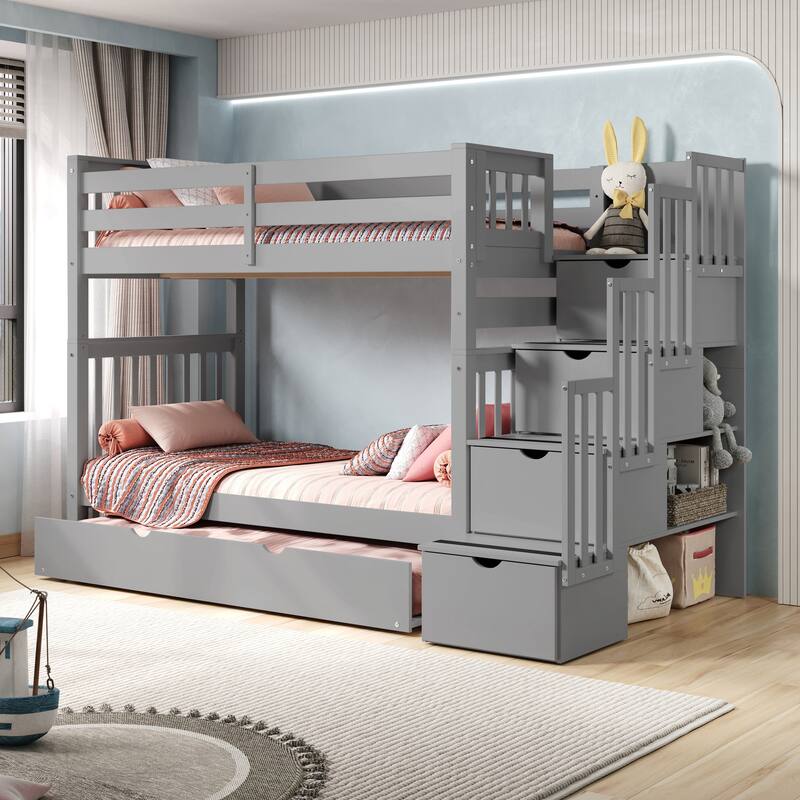 Taylor & Olive Trillium Tall Twin over Twin Stairway Bunk Bed, Trundle