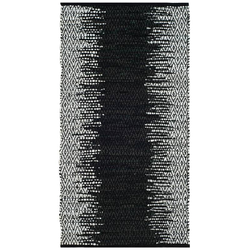 SAFAVIEH Handmade Vintage Boho Leather Caprice Modern Stripe Leather - 2' x 3' - Light Grey/Black - Runner/Rectangle