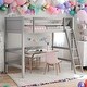 preview thumbnail 15 of 37, Solid Wood Twin Size Loft Bed with Ladder, White, Modern Design