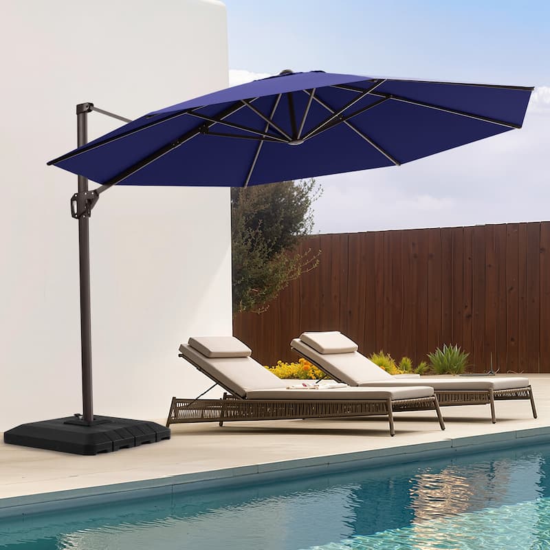 11 Ft Outdoor Patio Cantilever 360 Degree Rotation Offset Umbrella with 4-Piece Fillable Weighted Base