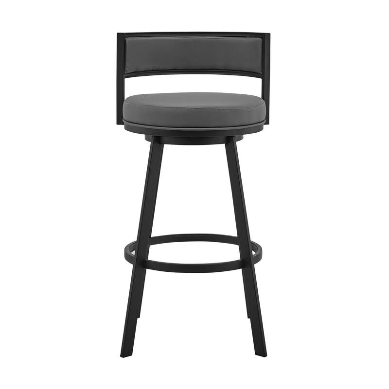 Modern Grey Faux Leather Seat Swivel Counter Height Bar Stool with Arms Low Back and Footrest - 34" H x 20" W x 20" D