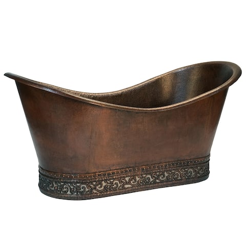 67-in Hammered Copper Double Slipper Bathtub with Scroll Base and Nickel Inlay (BTN67DB)