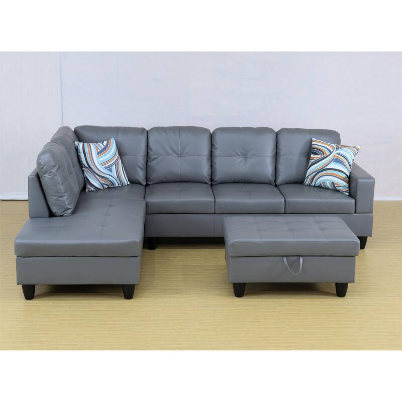 KISRAIS 103" Wide 3-Piece Vegan Leather Sectional Sofa Set - 103.5"W*74.5"D*35"H